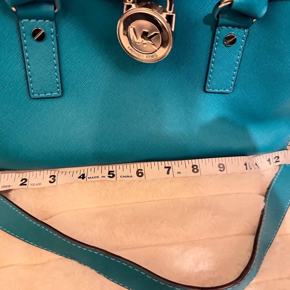 Michael Kors Turquoise Saffiano leather Hamilton tote bag .Gold Hardware - Picture 8 of 11